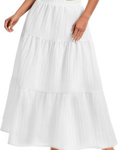 Womens Maxi Skirt Boho A Line Long Flowy Skirts Trendy 2026 Dress | Tiered ruffle elastic low waist all-season skirts casual daily beach vacation skirt