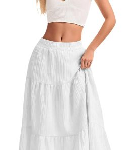 Alternative view of Womens Maxi Skirt Boho A Line Long Flowy Skirts Trendy 2026 Dress | Tiered ruffle elastic low waist all-season skirts casual daily beach vacation skirt