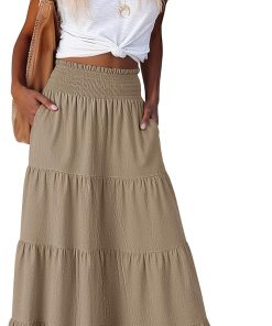 ANRABESS Womens Maxi Skirts. Elastic High Waist A-Line Tiered. Long Flowy Boho Skirts. Summer Casual Beach & Vacation Wear
