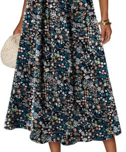 Alternative view of Women's Print Midi Skirt with Pocket Elastic High Waist 2026 Trendy A-Line Bohe Leopardr Swing Skirts for Women
