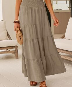 Alternative view of ANRABESS Womens Maxi Skirts. Elastic High Waist A-Line Tiered. Long Flowy Boho Skirts. Summer Casual Beach & Vacation Wear