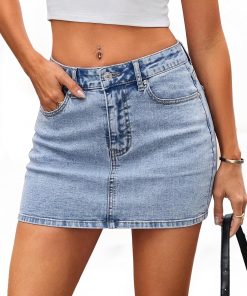 LOLILRSD Denim Skirt Mini Low Waist Jean Skirts for Women Casual Stretch Y2K with Pockets